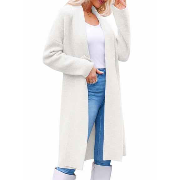 Womens Long Cardigan Sweaters Chunky Open Front Oversized Slouchy Knit Fall Trendy Coatigan Jackets White M