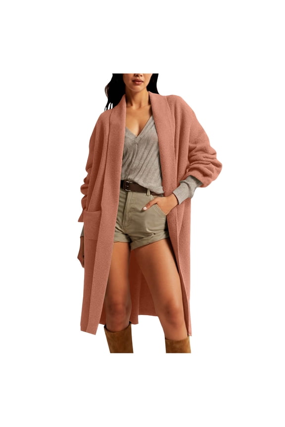 Womens Long Cardigan Sweaters Fall 2025 Thick Long Sleeve Lapel Collar Coatigan Open Front Oversized Chunky Coat with Pockets