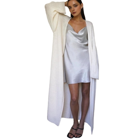 Womens Long Cardigan Sweaters Mohair Open Front Oversized Slouchy Knit Fall Trendy Coatigan Jackets Milky One size