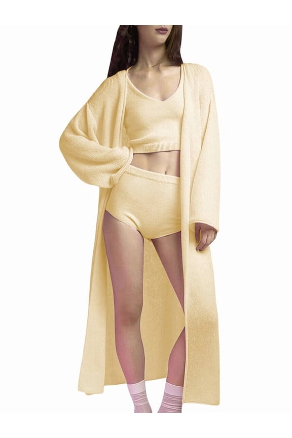 Womens Long Cardigan Sweaters Mohair Open Front Oversized Slouchy Knit Fall Trendy Coatigan Jackets Yellow One size