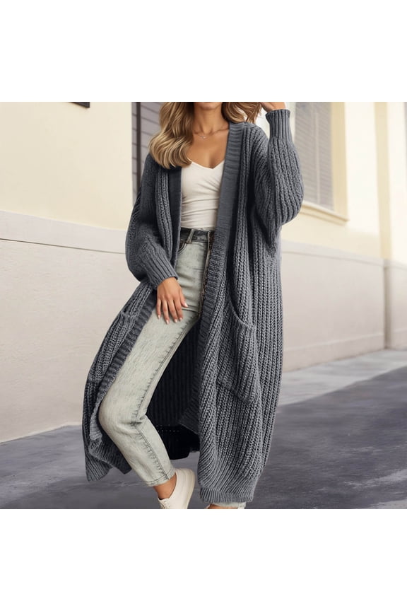 Womens Long Cardigan Sweaters Open Front Oversized Duster Knit Coats (Dark Gray L)