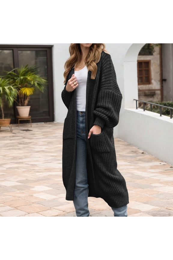 Womens Long Cardigan Sweaters Open Front Oversized Duster for Women Fall Knit Coats (Black M)