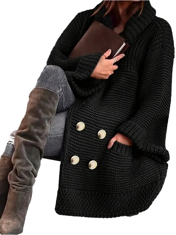 Womens Long Cardigan Sweaters Oversized Duster with Pocket 2025 Fall Winter Knit Design Coats Black 4XL