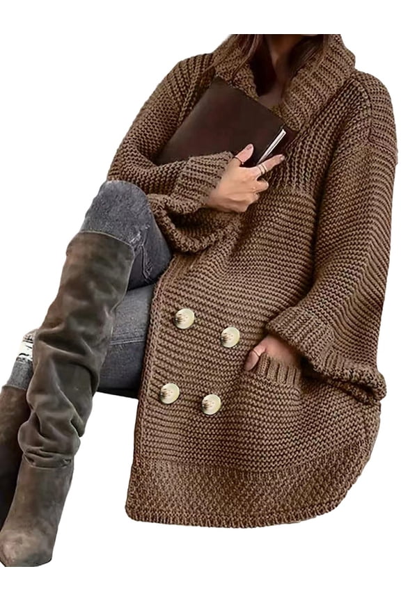 Womens Long Cardigan Sweaters Oversized Duster with Pocket Fall Winter Knit Design Coats Dark Brown 4XL