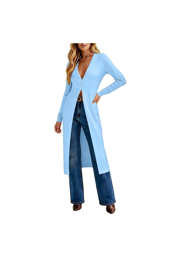 Womens Long Cardigan Trendy Spring Summer Button Down Chunky Knit Dusters Coat Beach Cover Up Vacation Maxi Dress