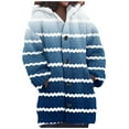 thumbnail image 1 of Womens Long Cardigan with Hood Fall Long Sleeve Striped Sweater Coats Strip Print Chunky Cable Knit Button Outerwear (Blue 3XL), 1 of 5
