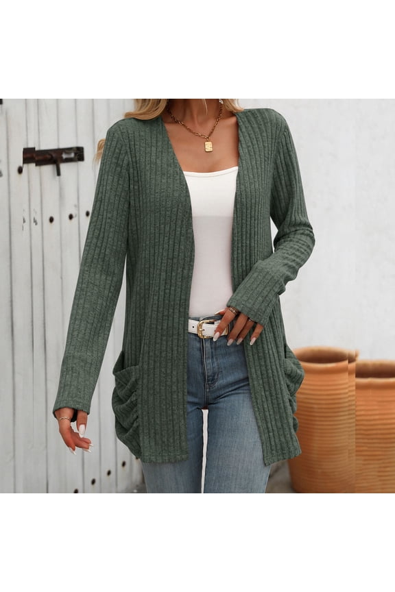 Womens Long Cardigans Cable Knitted Open Front Oversized Hooded Outerwear Sweater Coat Ndbuld Women's Fashion Brushed Stripe Long Sleeve Women's Cardigan Coat Great Gifts for Less Army Green S