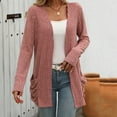 thumbnail image 1 of Womens Long Cardigans Cable Knitted Open Front Oversized Hooded Outerwear Sweater Coat Ndbuld Women's Fashion Brushed Stripe Long Sleeve Women's Cardigan Coat Great Gifts for Less Pink L, 1 of 4