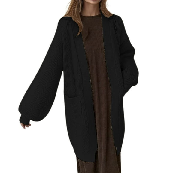 Womens Long Cardigans Cable Knitted Open Front Oversized Hooded Outerwear Sweater Coat