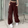 thumbnail image 1 of Womens Long Cargo Pants with Multi-pockets Solid Color Wide Leg Pants Casual Daily Outfits High Waisted Straight Work Pants Office Business Casual Palazzo Trousers with Pockets, 1 of 3