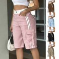 thumbnail image 1 of Womens Long Cargo Shorts Knee Length Elastic Waist Side Stripes Trendy Streetwear Summer Casual Utility Shorts Pink XL, 1 of 6