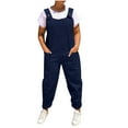 thumbnail image 1 of Womens Long Casual Baggy Adjustable Straps Linen Suspender Bib Overall Solid Color Loose Jumpsuit Romper with Pockets, 1 of 7