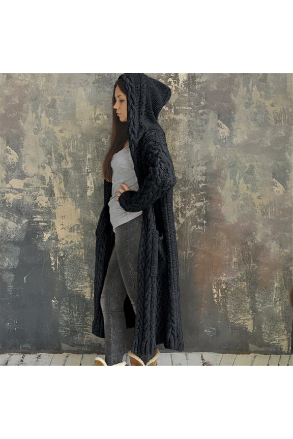 Womens Long Chunky Cardigan Sweaters Lightweight Knit Hooded Cardigan Plus Size Long Sleeve Open Front Sweater Coat