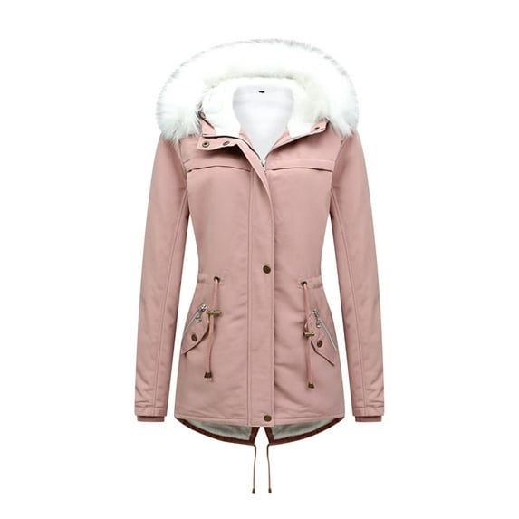 Womens Long Coat Womens Winter Warm Coats Sherpa Fleece Lined Outerwear Zip Up Puffer Jacket Thicken Padded Parka with Fur Hood Down Womens Coats And Jackets