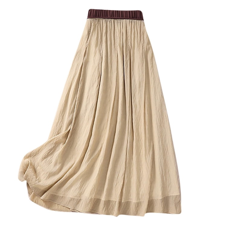 Womens Long Cotton Linen Skirt Maxi Skirt A-Line Dress Double Layer Elastic  Waist Skirt High Waist Drawstring Skirt Casual Flowy Skirts Beach Skirt -  Walmart.com
