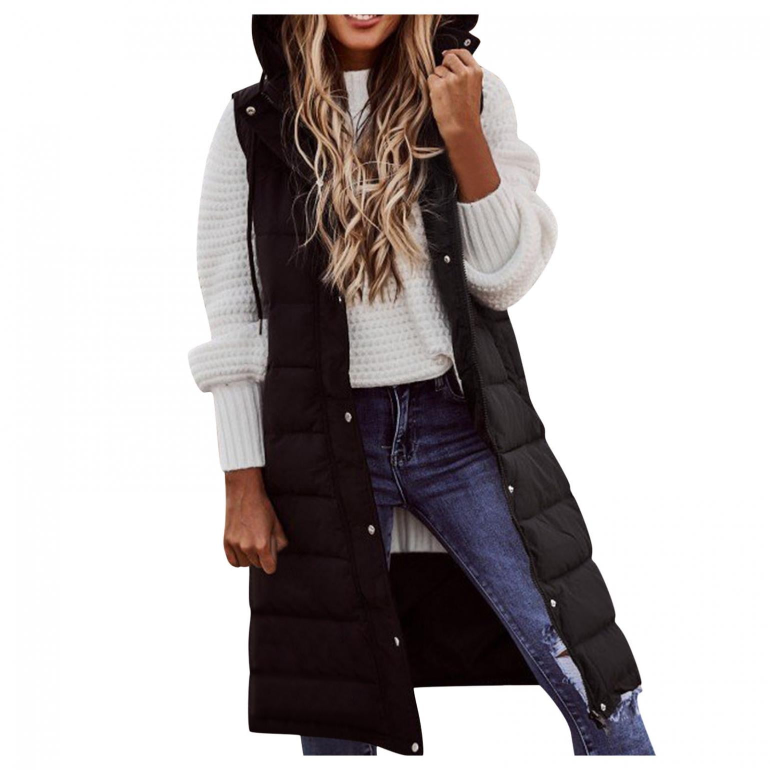 Womens Long Down Puffer Vest with Hood,Warm Oversized Thick Fleece ...