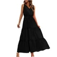 thumbnail image 1 of Womens Long Dresses Women'S Fashion Solid Sleeveless V-Neck Pleated Dresses Ankle Dress Long Dress Features: Women'S Fashion Solid Sleeveless Round Neck Pleated Dresses Mini Dress Featu, 1 of 6