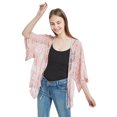 thumbnail image 1 of Womens Long Embroidered Lace Kimono Cardigan with Half Sleeves, Beige, One Size, 1 of 5