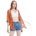 thumbnail image 1 of Womens Long Embroidered Lace Kimono Cardigan with Half Sleeves, Rustic Orange, One Size, 1 of 4