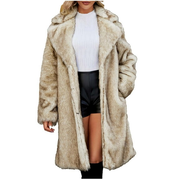 Womens Long Faux Fur Coats Long Sleeve Stand Collar Furry Jacket Open Front Long Sleeve Fuzzy Fleece Cardigan Fluffy Faux Fur Jacket