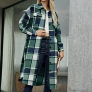 MASRIN Womens Long Flannel Plaid Shacket Jacket Trendy Fall Long Sleeve Button Down Shirts Casual lannel Tartan Trench Coats