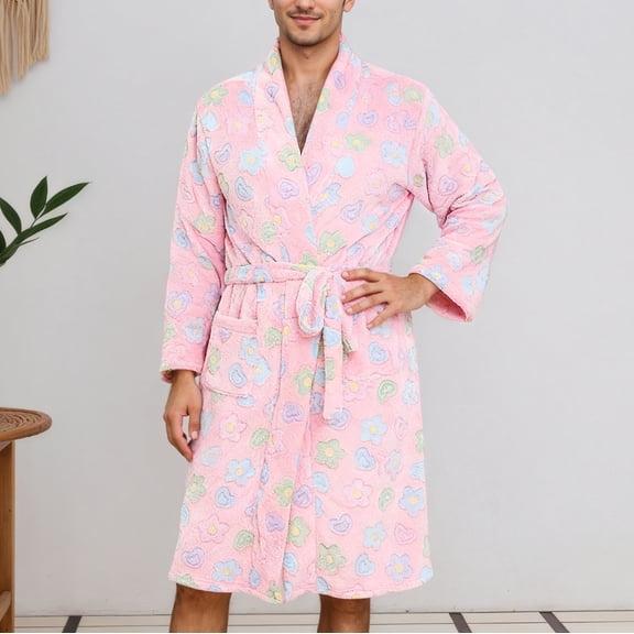 Womens Long Robe Soft Warm Cute Cow Print Unisex Shower Spa Bathrobe (Pink XXL)
