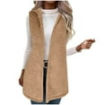 thumbnail image 1 of Womens Long Fleece Vest Open Front Hooded Outerwear Quilted Vest Soft Sleeveless Sherpa Jacket Coat Khaki, XL, 1 of 7