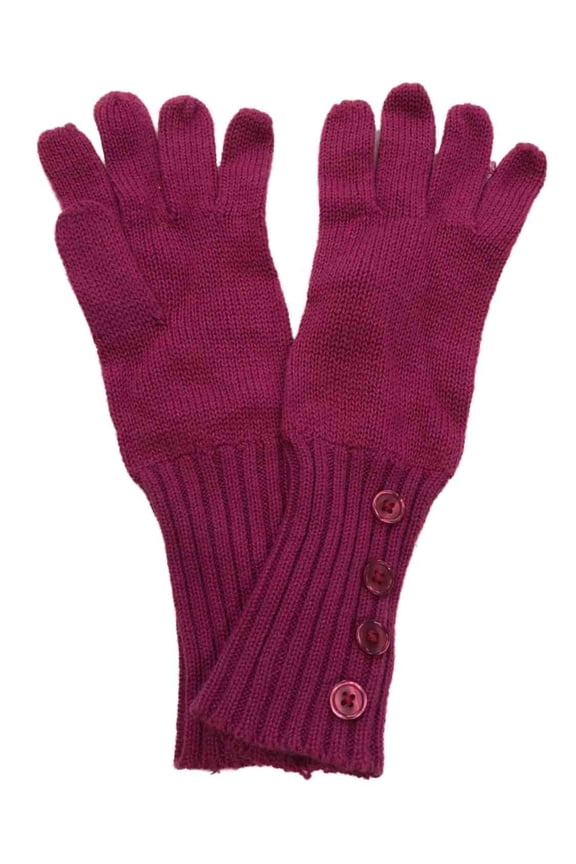 Womens Long Fuchsia Pink Button Trimmed Knit Gloves