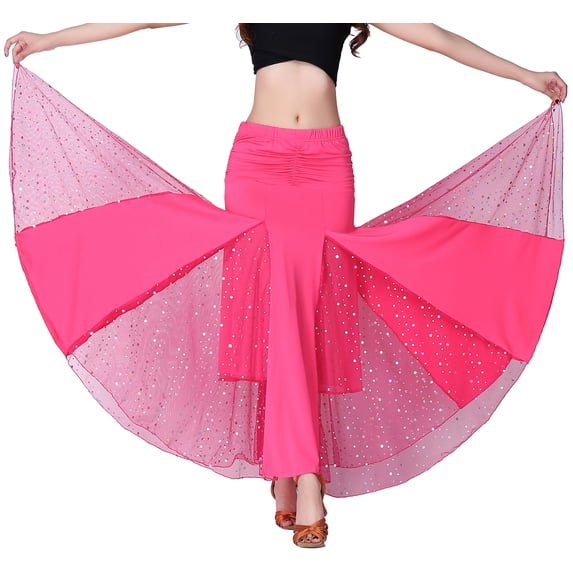 Womens Long Godet Ballroom Smooth Waltz Tango Practice Skirts for Dance