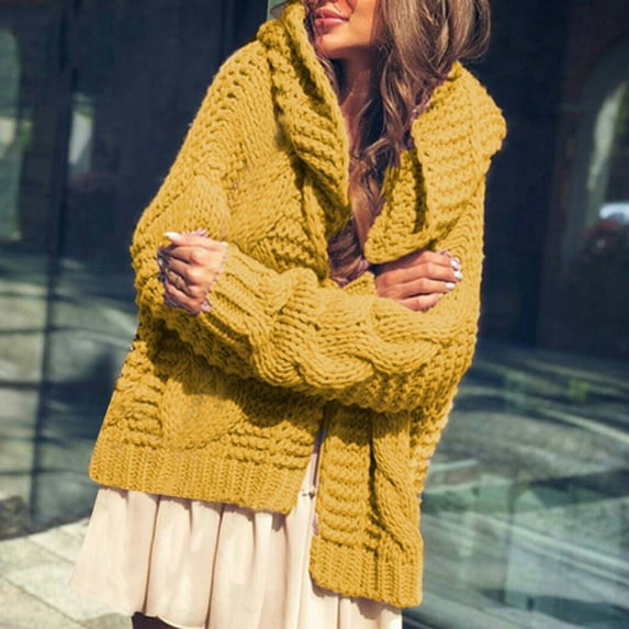 Womens Long Hooded Cardigan Sweaters Oversized Fall Cardigans 2025 Ndbuld Fashion Women Long Sleeve Sweater Hooded Casual Knit Cardigan Up to 65% off Yellow M