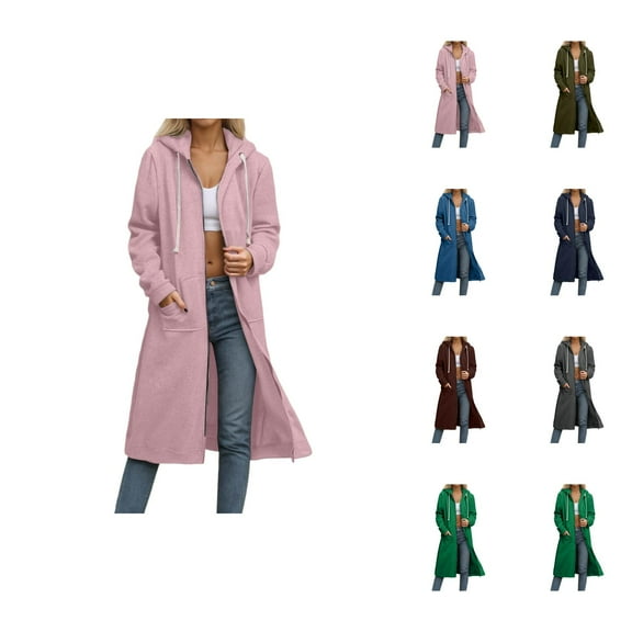 Womens Long Hoodie 2025 Long Sleeve Full Zipper Hoodies with Pockets Jacket Cardigan Coat Hooded Sweatshirt Hoodie