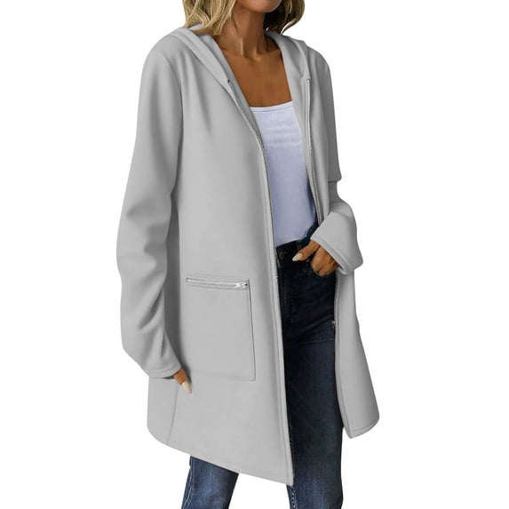 Womens Long Hoodies Casual Zip Up Tunic Sweatshirt Open Front Cardigan with Pockets