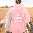 thumbnail image 1 of Womens Long Hoodies, Fashion & Cute Sweatshirts with Pocket, Print "I Am A Child Of God", Polyester Material, for Daily Outings, Work, Sports, Lounging, Pink, S, 1PC, 1 of 5