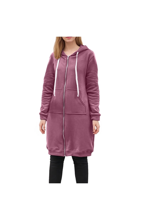 Womens Long Hoodies, Zip Up Casual Tunic Sweatshirt With Pockets Oversized Color-Block Longline Hoodie Jacket for Women Comfortable Fleece Thin Coats Fashion Full-Zip Outwear