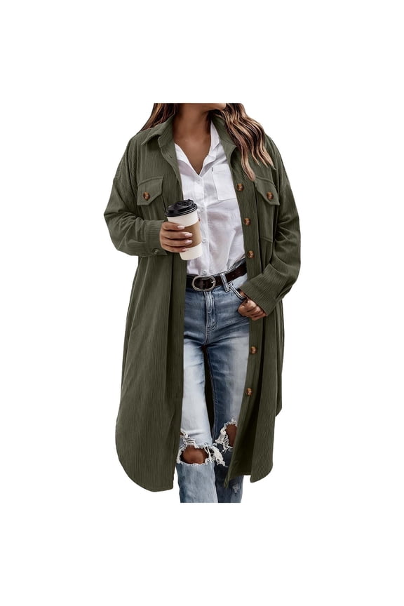 Womens Long Jackets Plaid Flannel Woolen Trench Coat Mid Length Long Sleeve Thick Warm Lapel Fall Winter Clothes (XXL, Army Green)