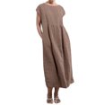 thumbnail image 1 of Womens Long Kaftan Dress Casual Loose Sundress Cotton Linen Dress with Pockets Short Sleeve Neck Baggy Dress, 1 of 9