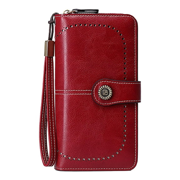 Womens Long Leather Wallet, RFID Blocking Leather Pocket Wallet Ladies Mini Purse with ID Window