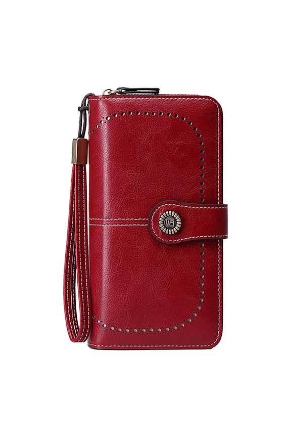Womens Long Leather Wallet, RFID Blocking Leather Pocket Wallet Ladies Mini Purse with ID Window