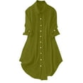 thumbnail image 1 of Womens Long Length Blouses, 3/4 Sleeve Shirts for Women Fall Fashion Loose Fit Satin Solid Color Lapel Button Down T-Shirts with Pockets, 1 of 5