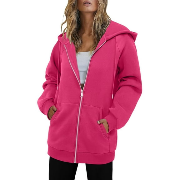Womens Long Length Coats, Zip Up Jacket for Women Fall Athletic Casual Loose Fit Solid Color Long Sleeve Pullover Hoodies with Pockets