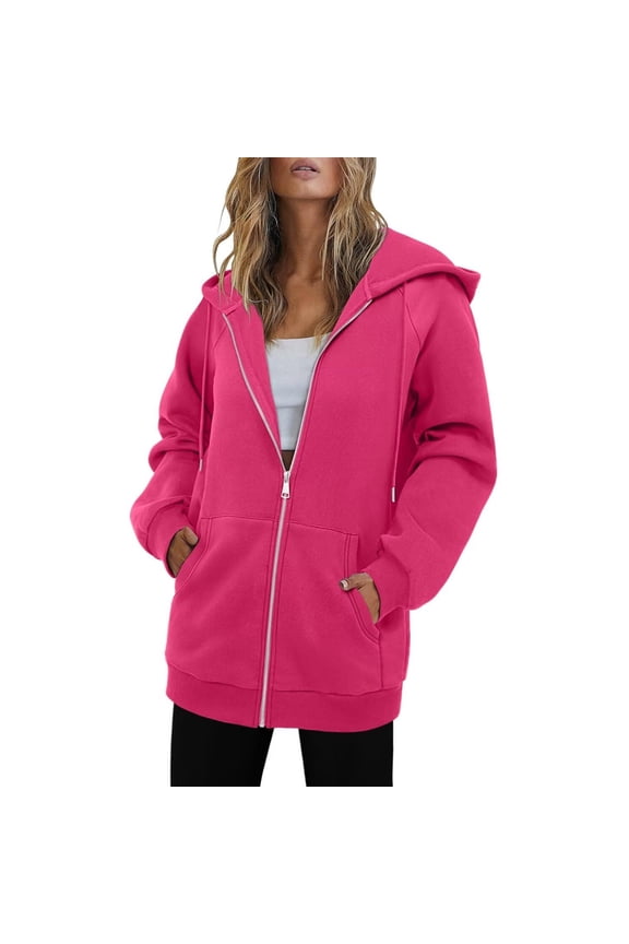 Womens Long Length Coats, Zip Up Jacket for Women Fall Athletic Casual Loose Fit Solid Color Long Sleeve Pullover Hoodies with Pockets