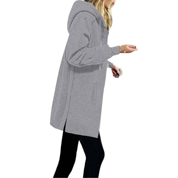 Womens Long Length Fall Coats, Zip Up Hoodies for Women Winter Fashion Loose Fit Solid Color Long Sleeve Pullover Sweatshirts with Pockets