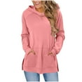 thumbnail image 1 of Womens Long Length Hooded Sweatshirts, Long Sleeve Pullover for Women Fall Winter Fashion Loose Fit Solid Color Tunic Tops Hoodies with Pockets, 1 of 6