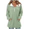 thumbnail image 1 of Womens Long Length Hoodies, Long Sleeve Pullover for Women Fashion Loose Fit Solid Color Half Zip Up Sweatshirts with Pockets Fall Clothes, 1 of 5