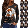 thumbnail image 1 of Womens Long Length Sleeve Tops Pumpkin Cute Ghost Graphic Casual Blouse Pumpkin Print Festive Autumn Top, 1 of 6