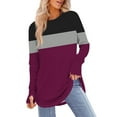 thumbnail image 1 of Womens Long Length Spring Clothes, Long Sleeve Shirts for Women Fashion Loose Fit Striped Color Patchwork Crewneck T-Shirts, 1 of 4