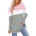 thumbnail image 1 of Womens Long Length Spring Clothes, Long Sleeve Shirts for Women Fashion Loose Fit Striped Color Patchwork Crewneck T-Shirts, 1 of 4
