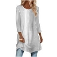 thumbnail image 1 of Womens Long Length Tunic Tops, 3/4 Sleeve Shirts for Women Fall Fashion Loose Fit Striped Printed Crewneck T-Shirts, 1 of 5