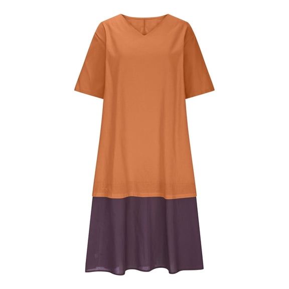 Womens Long Linen Dresses Plus Size 1/2 Sleeve Baggy Flowy Casual Dress Beach Travel Maxi Tshirt Dresses Orange, L