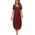 thumbnail image 1 of Womens Long Nightdress Ankle-Length Nightgowns Short Sleeve V Neck Loungewear Pajamas Sleepwear with 2 Pockets,Sleep Shirt ,Casual Cotton Plus Size Sleepdress for Girls House Dress,Red S-3XL, 1 of 9